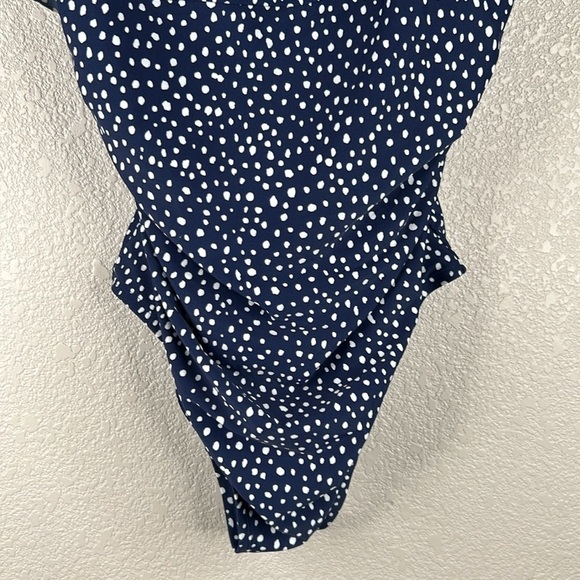 Kona Sol Navy & White Polka Dost Ruffle One Piece Summer Swimsuit Size 14 - Picture 3 of 8